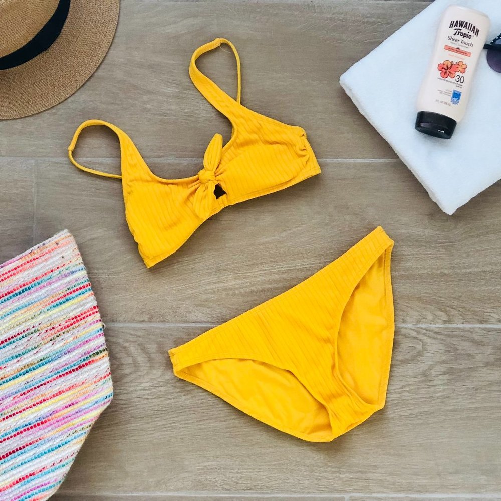 Gold Ribbed Two Piece Swimsuit